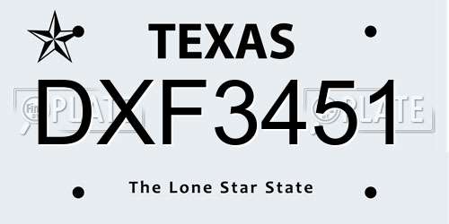 DXF3451 Texas License Plate