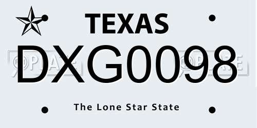 DXG0098 Texas License Plate