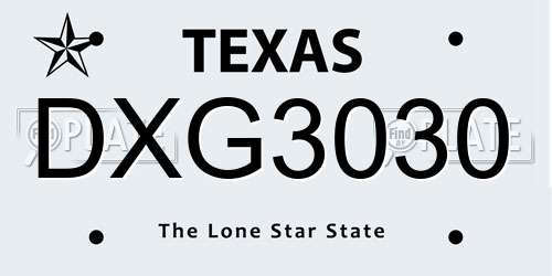 DXG3030 Texas License Plate