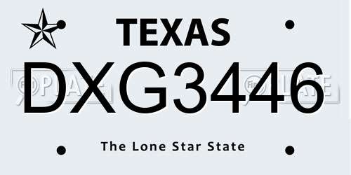 DXG3446 Texas License Plate