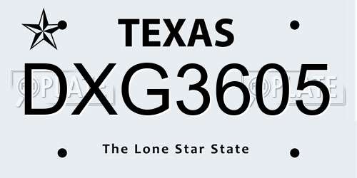 DXG3605 Texas License Plate