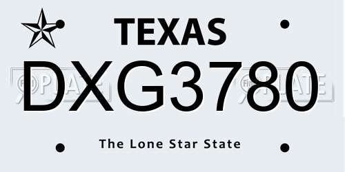 DXG3780 Texas License Plate