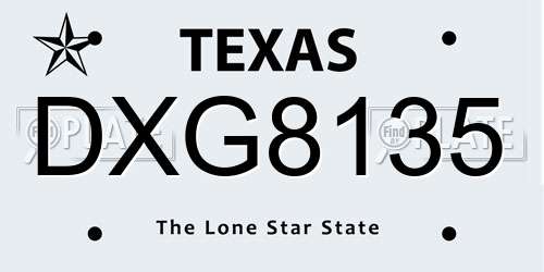 DXG8135 Texas License Plate