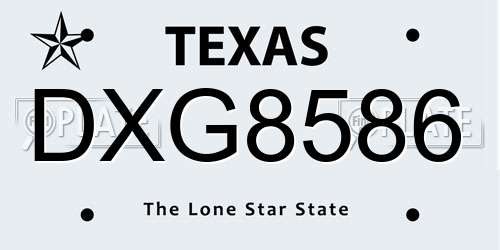 DXG8586 Texas License Plate