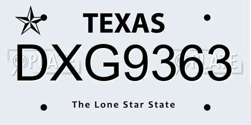 DXG9363 Texas License Plate