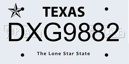 DXG9882 Texas License Plate