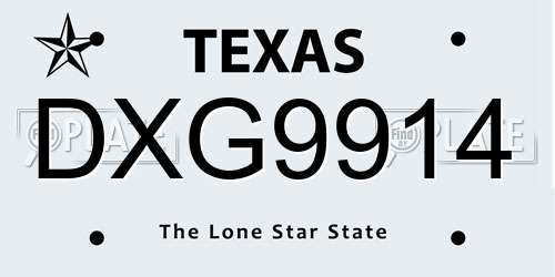 DXG9914 Texas License Plate