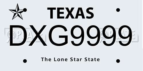 DXG9999 Texas License Plate