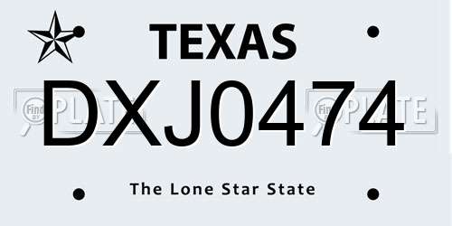 DXJ0474 Texas License Plate