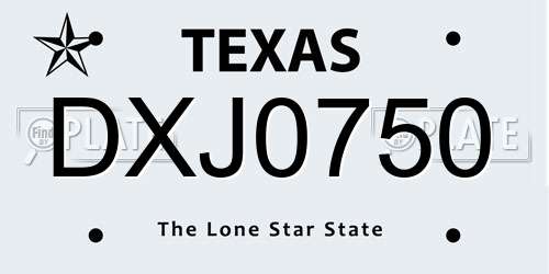 DXJ0750 Texas License Plate