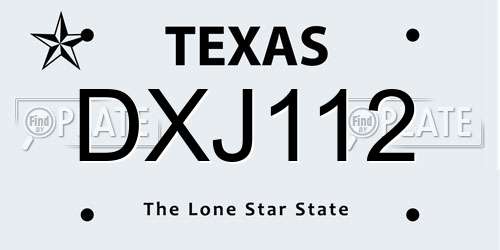 DXJ112 Texas License Plate