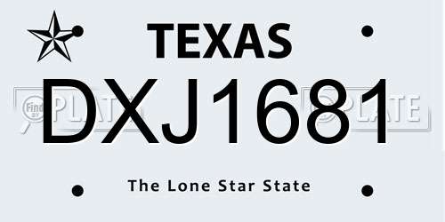 DXJ1681 Texas License Plate