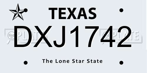 DXJ1742 Texas License Plate