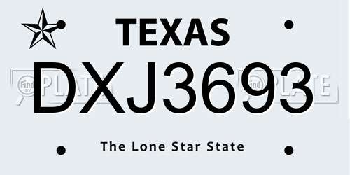 DXJ3693 Texas License Plate