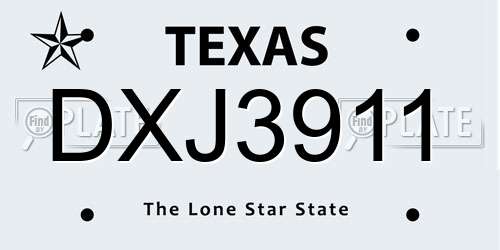 DXJ3911 Texas License Plate