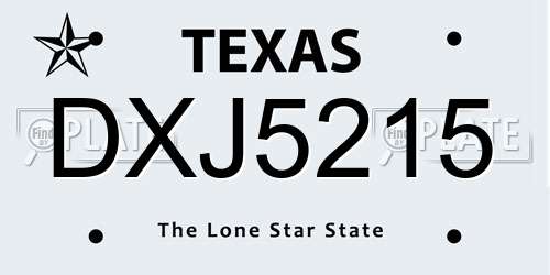 DXJ5215 Texas License Plate