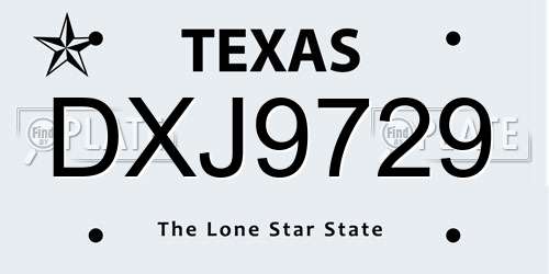 DXJ9729 Texas License Plate