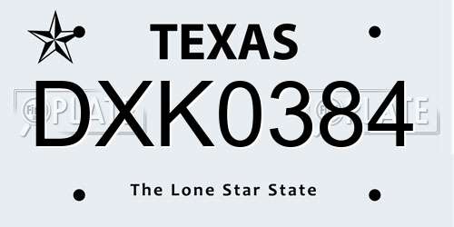 DXK0384 Texas License Plate