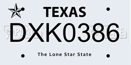 DXK0386 Texas License Plate