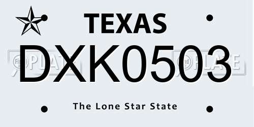 DXK0503 Texas License Plate