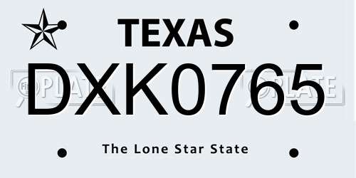 DXK0765 Texas License Plate