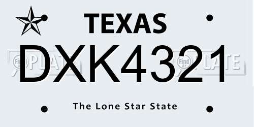 DXK4321 Texas License Plate