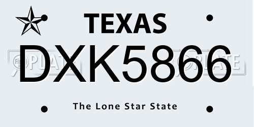 DXK5866 Texas License Plate