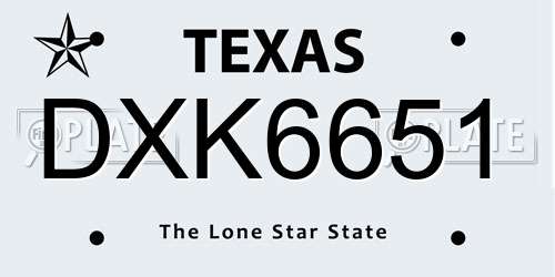 DXK6651 Texas License Plate