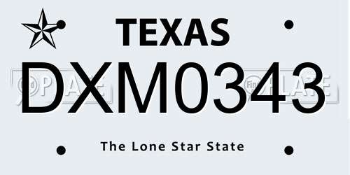 DXM0343 Texas License Plate