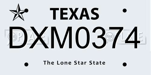 DXM0374 Texas License Plate