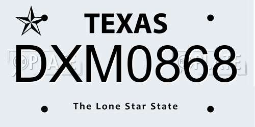 DXM0868 Texas License Plate