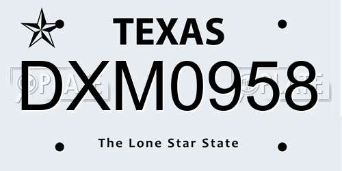 DXM0958 Texas License Plate