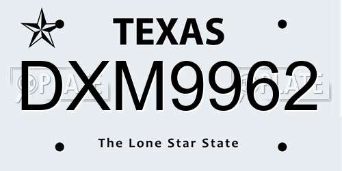 DXM9962 Texas License Plate