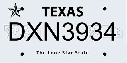DXN3934 Texas License Plate