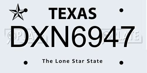 DXN6947 Texas License Plate