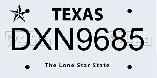 DXN9685 Texas License Plate