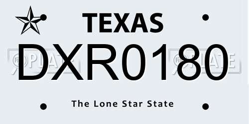 DXR0180 Texas License Plate