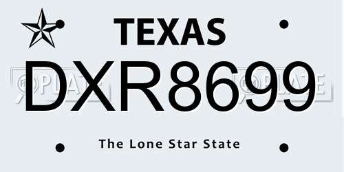 DXR8699 Texas License Plate