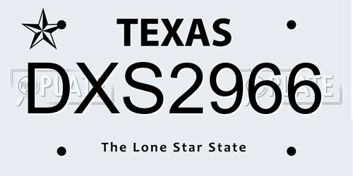DXS2966 Texas License Plate