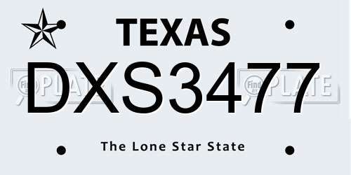 DXS3477 Texas License Plate