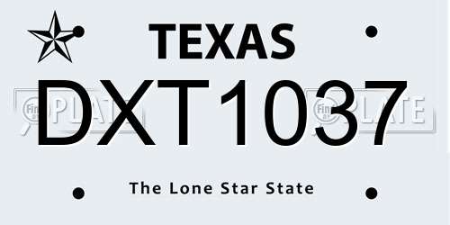 DXT1037 Texas License Plate