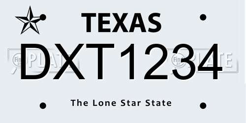DXT1234 Texas License Plate