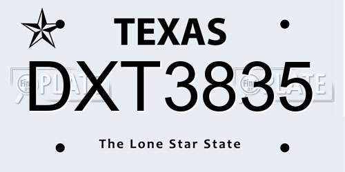 DXT3835 Texas License Plate