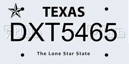 DXT5465 Texas License Plate