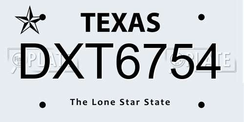 DXT6754 Texas License Plate