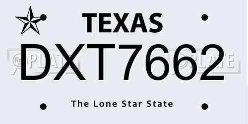 DXT7662 Texas License Plate