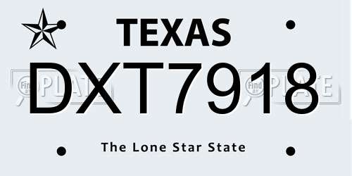 DXT7918 Texas License Plate