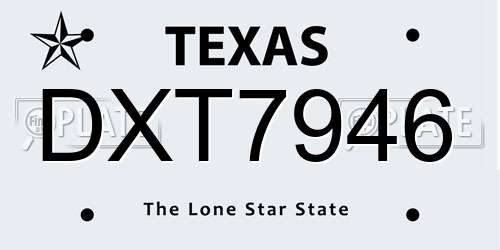 DXT7946 Texas License Plate