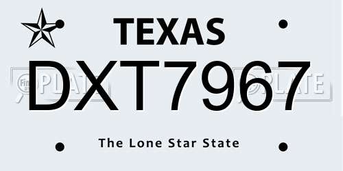 DXT7967 Texas License Plate