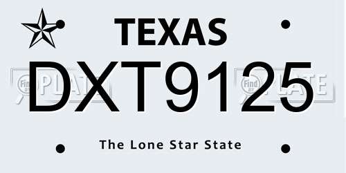 DXT9125 Texas License Plate